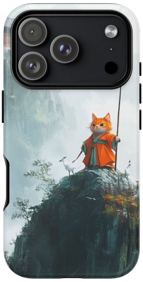 Oranje Kat in Oude Gewaad op Bergtop – Telefoonhoesje Geschikt voor iPhone 17 Pro
