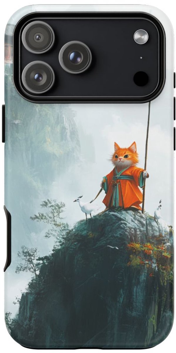Oranje Kat in Oude Gewaad op Bergtop – Telefoonhoesje Geschikt voor iPhone 17 Pro Max