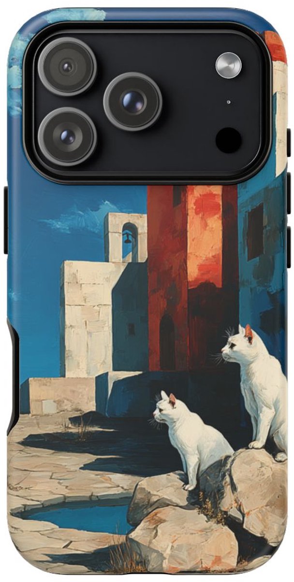 Witte Katten bij Mediterrane Gebouwen – Telefoonhoesje Geschikt voor iPhone 17 Pro