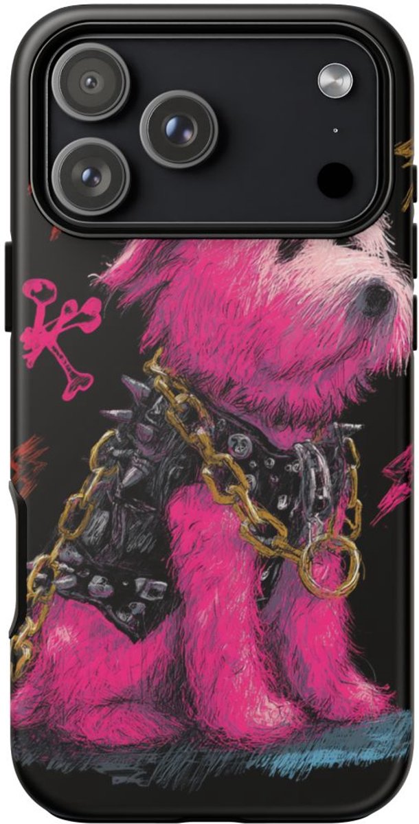 Punk Hond met Roze Hanenkam Illustratie – Telefoonhoesje Geschikt voor iPhone 17 Pro Max