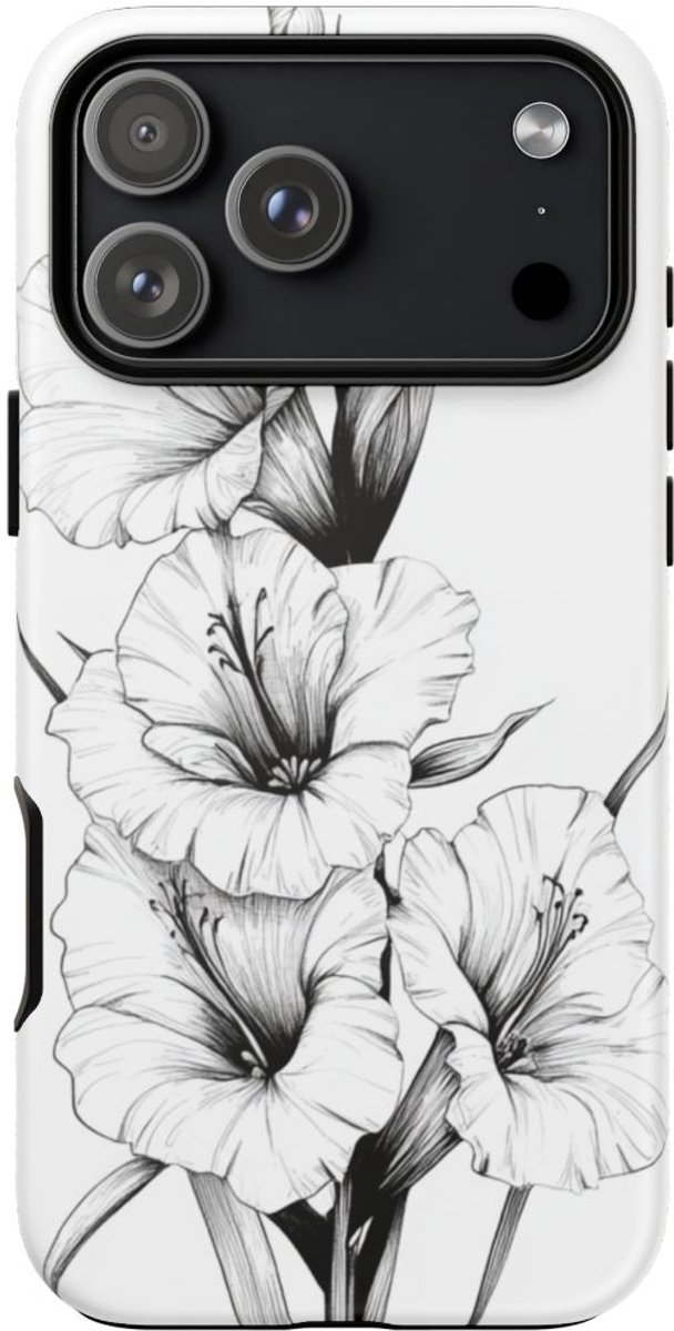 Fijne Lijn Gladiolen Bloemmotief – Telefoonhoesje Geschikt voor iPhone 17 Pro Max