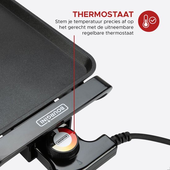 Close-up van de thermostaatknop met Bourgini logo.