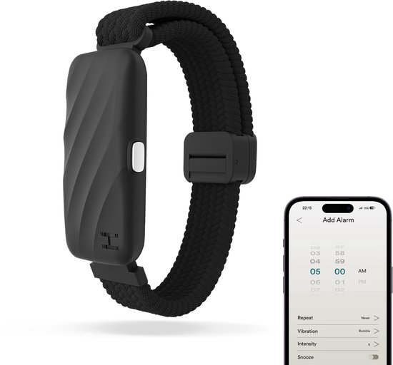 HoMedics Wakeband Trillingsalarm Armband Wekker - 9 Alarm en Vibratie Instellingen - Stille Trilwekker - Vibratiealarm - App - 68 uur Batterijduur - Zwart