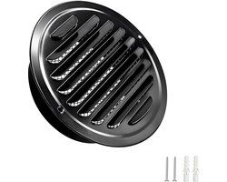 1PCS Wall Grille Grille, 100mm Air Ventilation Duct Cover, 304 Stainless Steel, Round Wall Vent Outlet with Insect Mesh, Air Vent Grille Cover, Black