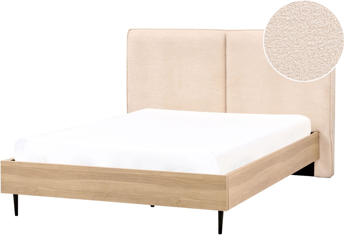 BELIANI IZERNORE - Bed - Beige - 140 x 200 cm - Bouclé