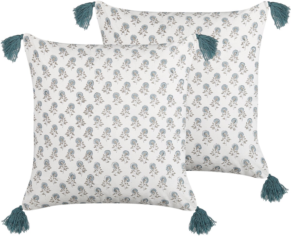 Beliani CORNUS - Sierkussen set van 2 - Wit - 45 x 45 cm - Katoen