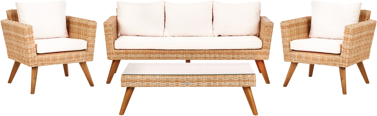 Beliani VITTORIA XL - Loungeset voor 5 - Gebroken wit - PE rotan Beige