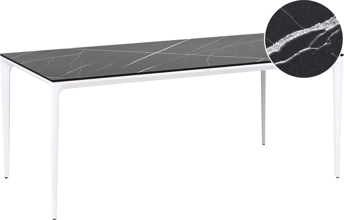 SOVARETO - Tuintafel - Wit/Zwart - HPL/Aluminium/marmer