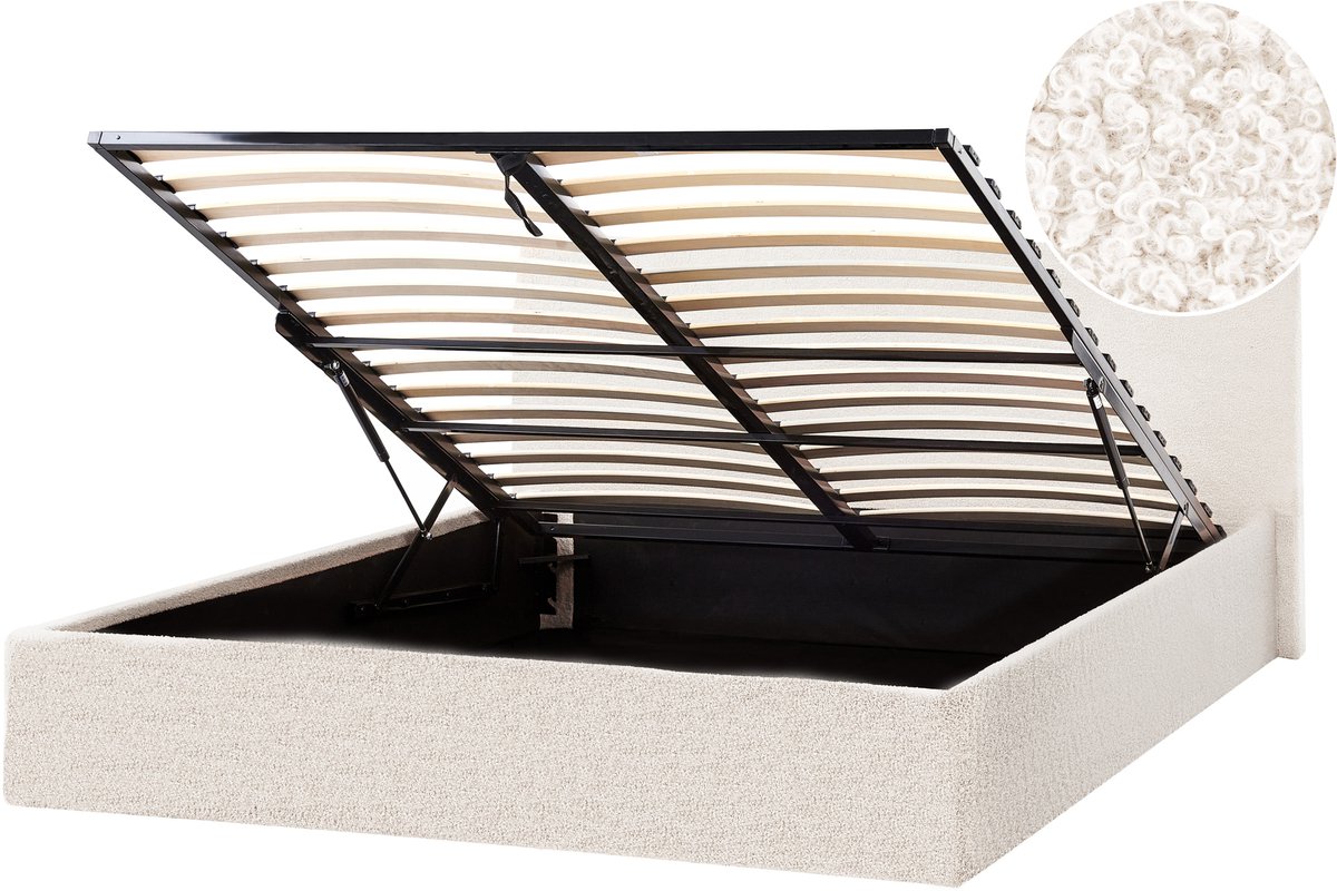 BELIANI ORBEY - Bed met opbergruimte - Off-white - 140 x 200 cm - Bouclé