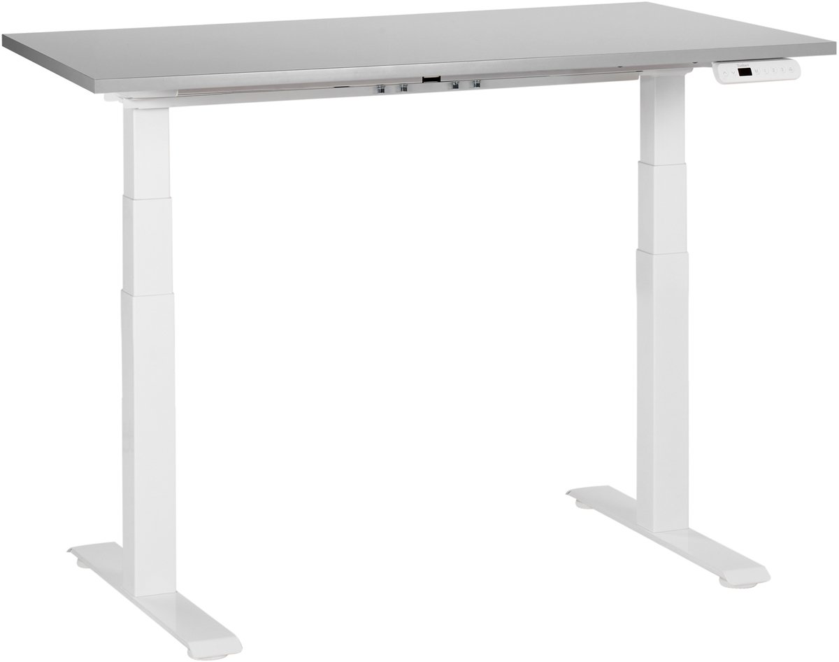 Beliani DESTINES - Elektrisch verstelbaar bureau - Grijs/Wit - Spaanplaat