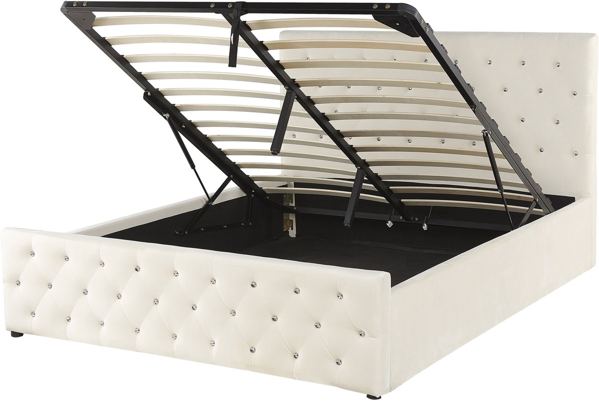 AMIENS - Bed met opbergruimte - Lichtbeige - 140 x 200 cm - Fluweel