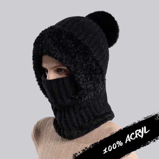 AYPOW Thermische fleece bivakmuts voor de winter, uniseks, winddicht, skimasker, gezichtsbedekking, multifunctionele wintermuts, capuchon met nekwarmer voor dames en heren, buitensporten, hardlopen
