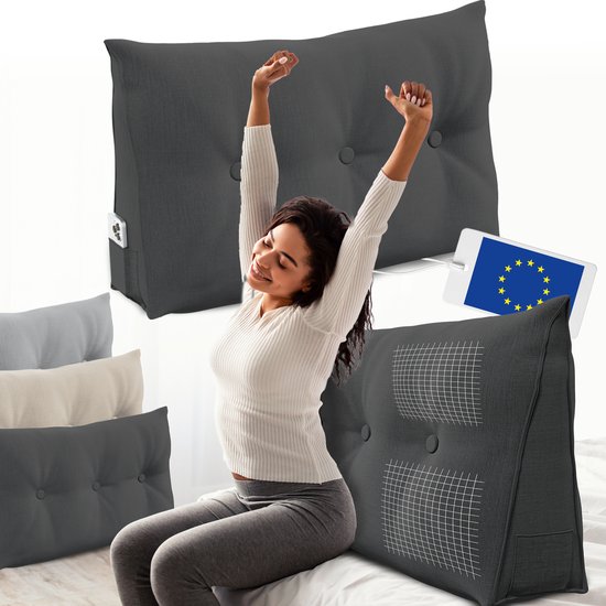 ELONEO Rugsteunkussen – Driehoekig Wigkussen & Hoofdbordkussen voor Bed of Sofa - Wasbare Hoes - 100 cm