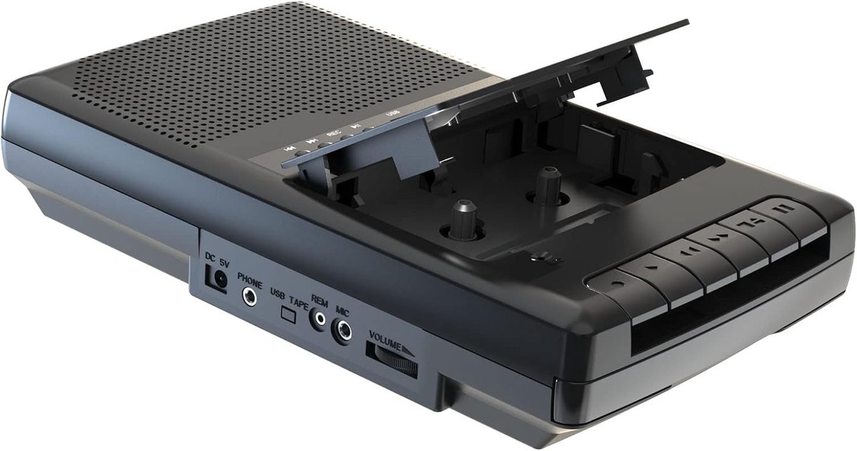 Draagbare cassettespeler met USB-scanner, hoofdtelefoon en luidspreker
