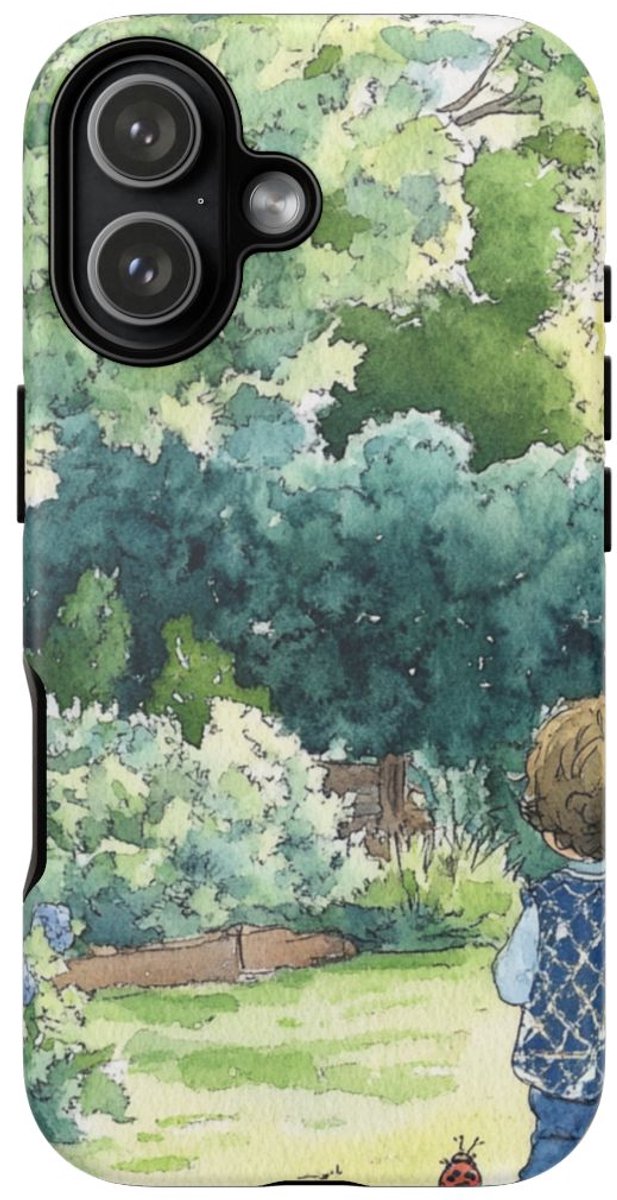 Kind in Vest met Patroon in Tuinscène – Telefoonhoesje Geschikt voor iPhone 17