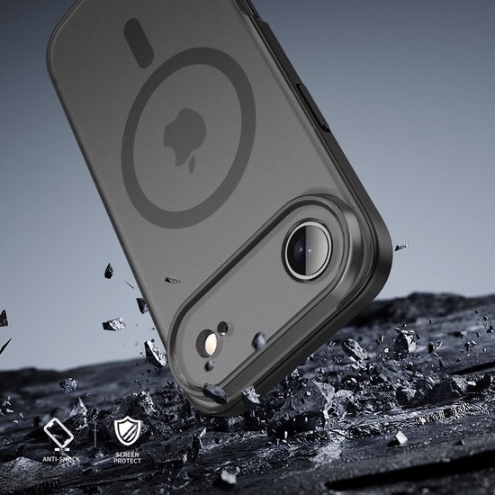 Coque IYUPP compatible avec iPhone 17 Air - Compatible MagSafe - Coque arrière antichoc - Zwart mat transparent