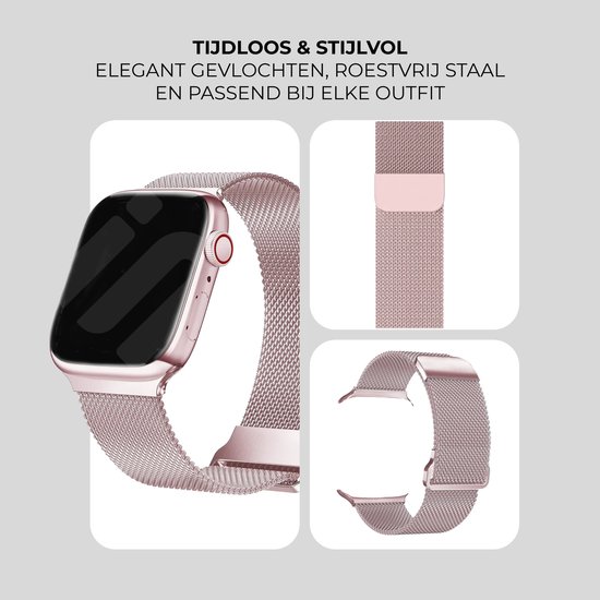 Rose gouden Apple Watch met rose gouden mesh bandje. Tijdloos & stijlvol, elegant gevlochten, roestvrij staal en passend bij elke outfit.