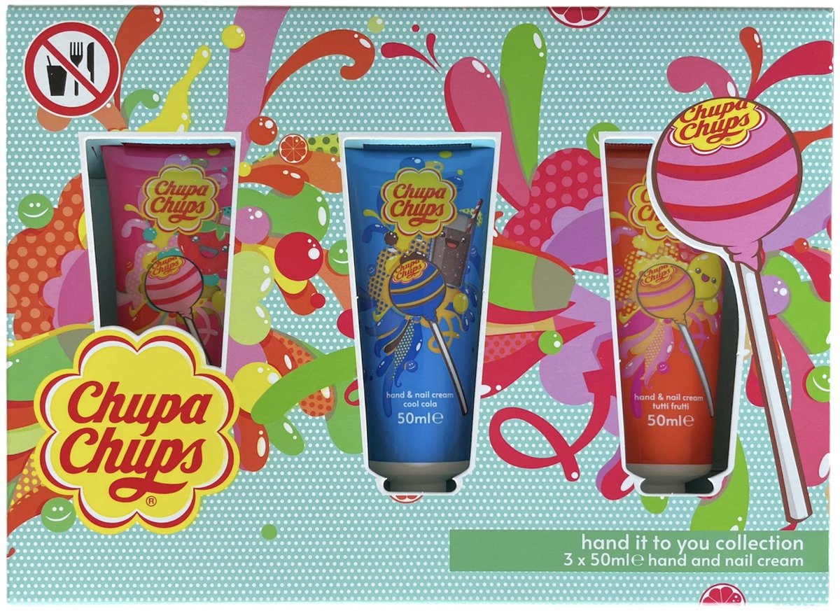 Chupa Chups - Hand & Nail Cream Collection - 3 x 50ml - Pack of 3 (Strawberry Swirl, Cool Cola, Tutti Frutti)