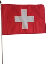 Zwaaivlag Zwitserland - 30 x 45 cm - op stok - luxe kwaliteit - Zwitserse versiering
