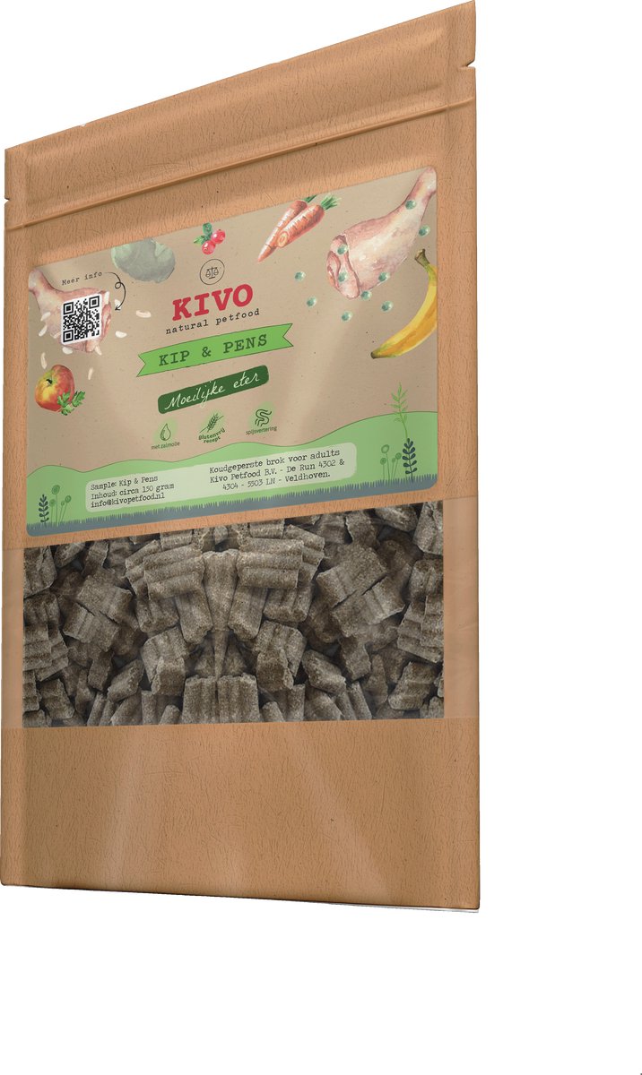 Kivo Petfood Kivo Petfood PROEFZAKJE Hondenbrokken Kip & Pens Moeilijke Eter 300 gram - Koudgeperst Glutenvrij