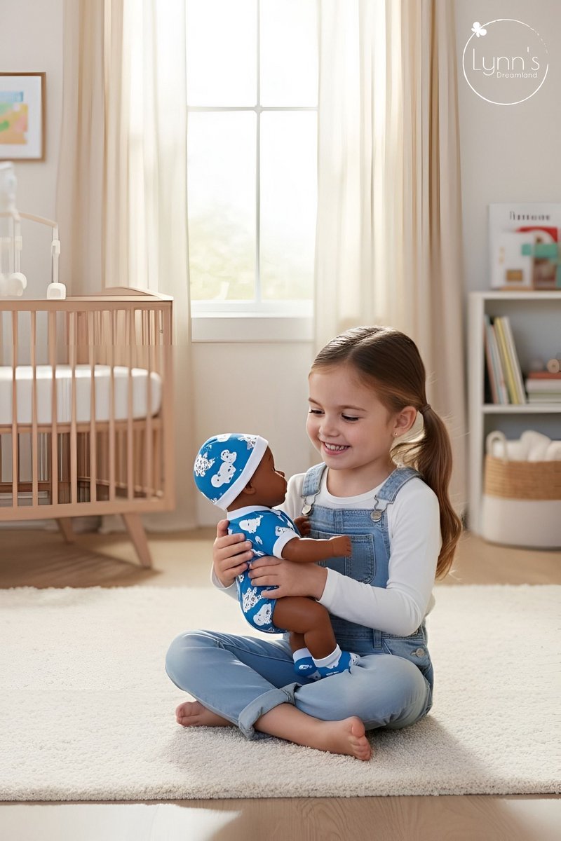 Poppenkleertjes voor babypop 43 cm - Romper met slofjes en muts - Dinosaurus - In cadeauzakje - Poppenkleding set geschikt voor o.a. Baby Born pop — afbeelding 2