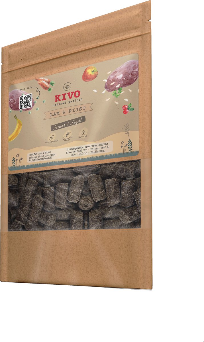 Kivo Petfood Kivo Petfood PROEFZAKJE Hondenbrokken Lam & Rijst Senior/Light 300 gram - Koudgeperst - Glutenvrij