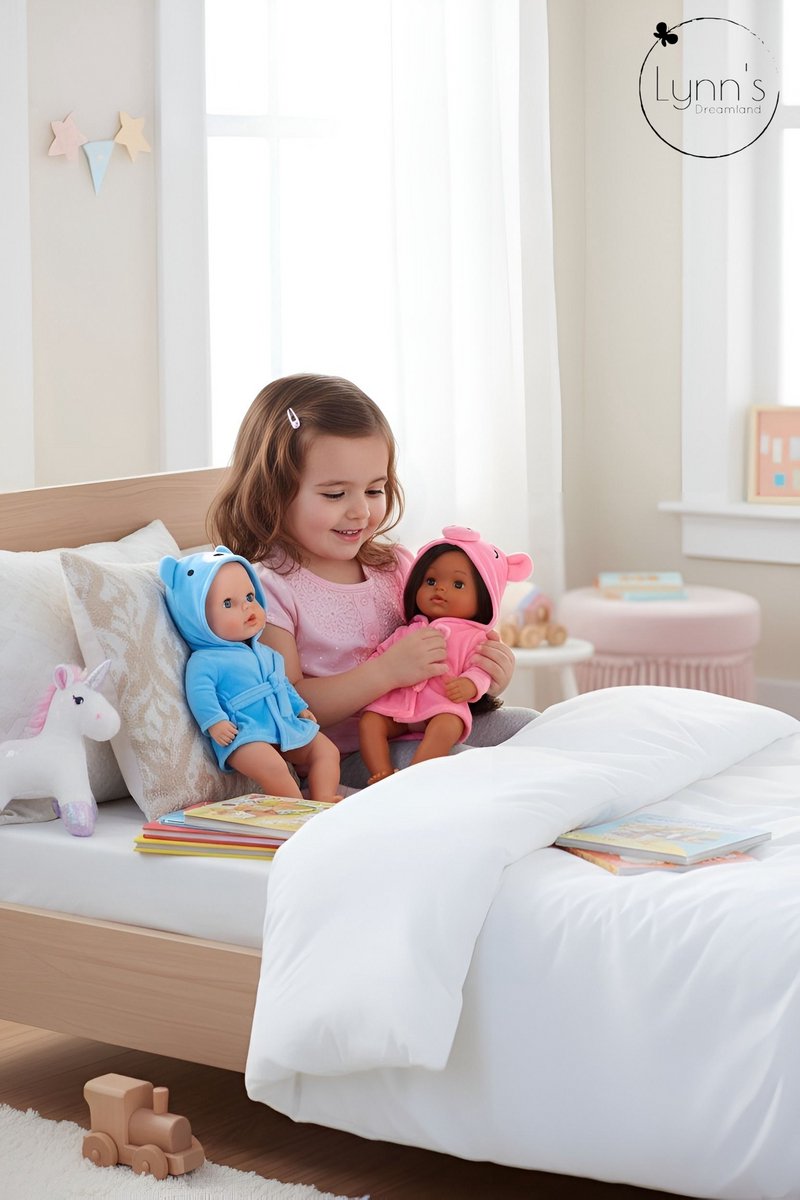 Poppenkleertjes voor babypop 43 cm - Blauwe beer badjas - In cadeauzakje - Poppenkleding geschikt voor o.a. Baby Born pop — afbeelding 3