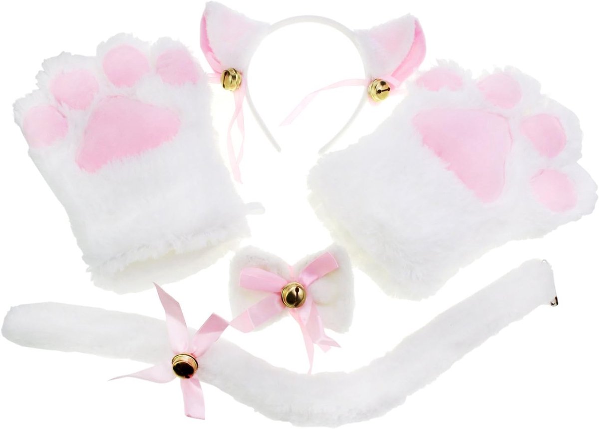 Costume Léopard 5 Pièces - Déguisement Femme Enfant avec Oreilles Bandeau, Queue, Nœud Papillon, Tatouage Visage pour Carnaval Halloween Animaux Cosplay Party