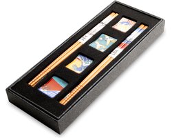 Edo Japan - Chopsticks - Eetstokjes - Chopsticks set met houders - eetstokjesset met houders in porselein - 4 paar eetstokjes + 4 porseleinen houders - Japans design - giftbox