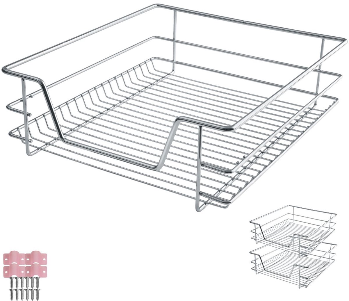 tectake® Set van 2 Telescopische Lades - Schuiflade - Keukenkast Organizer - Keukenrek - Keukenlade - 50 cm Breed - Draagkracht 25kg