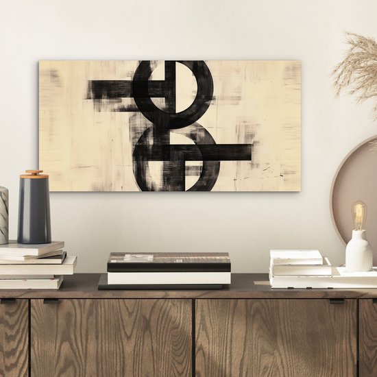 Aluminium schilderij 40x20 cm - Wanddecoratie metaal - Cirkels - Balken - Zwart - Abstract - Metalen muurdecoratie woonkamer - Decoratie industrieel - Foto op dibond - Industriële accessoires slaapkamer