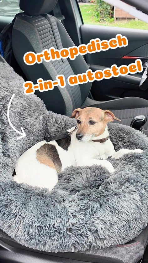 Siège auto Pet Perfect Fluffy pour chien - Panier de voiture avec sangles de sécurité - Panier 2 en 1 pour chien - Orthopédique - Antidérapant - Taille L - Beige