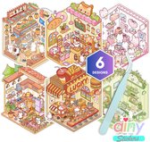 Ainy - Ensemble d'autocollants Scène 3D | Comprend une Brucelles | Set de 6 fonds 13*14 cm avec Autocollants PET | Chat et ses amis miniatures | Créatif et relaxant | Feuilles d'autocollants pour adultes et enfants