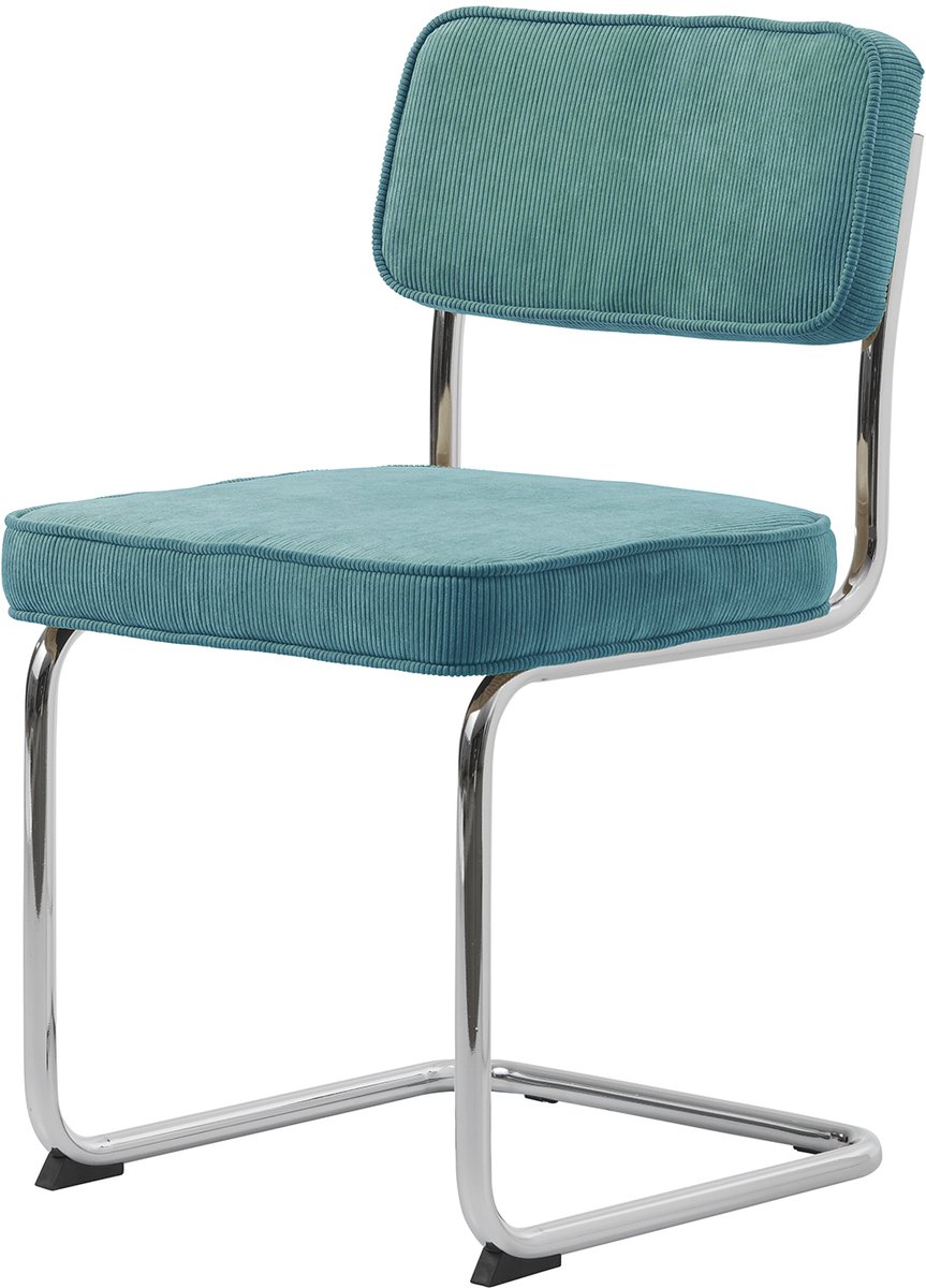 LevaLeva Rupert eetkamerstoel - rib stof - blauw - buisframe - chroom