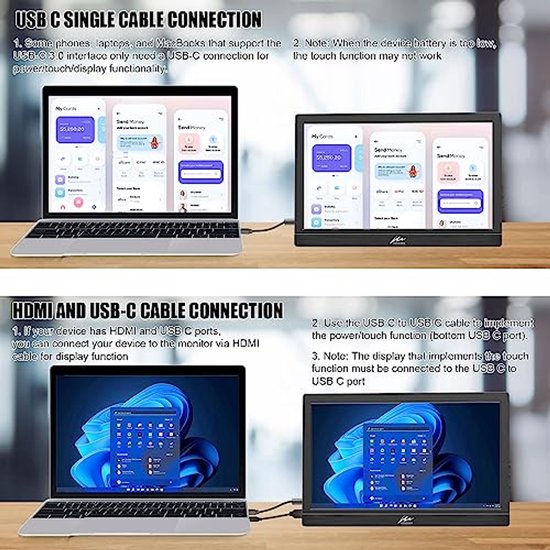 Draagbare Touchscreen Monitor 11,6 inch | HDR Extern Display met HDMI en USB Type-C — afbeelding 3
