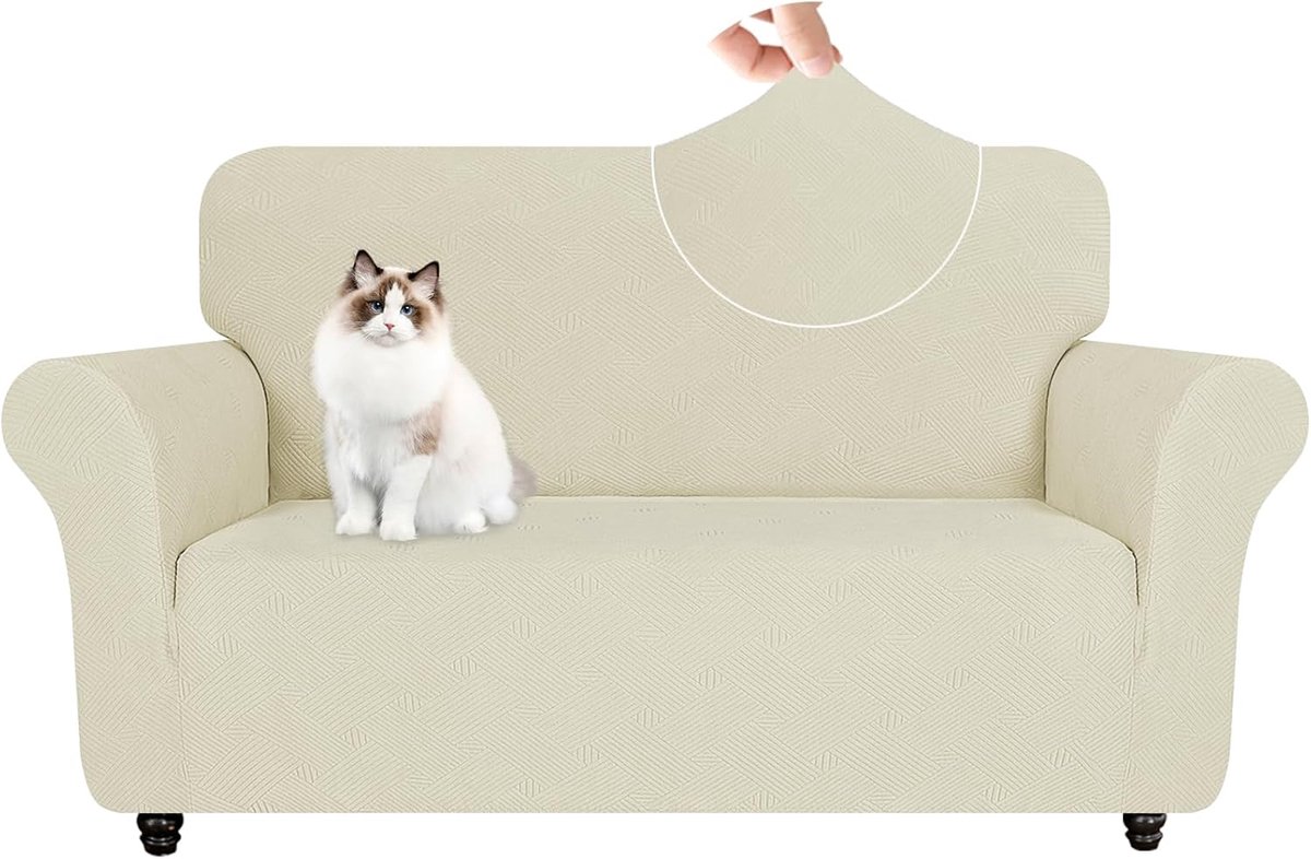 Elastische Bankhoes Voor 2-Zits Bank Met Armleuningen - Krasbestendig, Anti-Slip, Beige