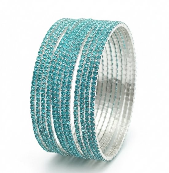 Ensemble de bracelets argentés pour femme – joncs empilables avec pierres turquoises – ensemble de bijoux brillants
