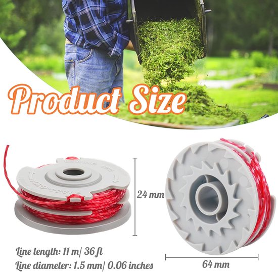 Grastrimmer spoel en lijn - geschikt voor Flymo FLY021/513937190 - grasmaaier vervangende spoel - dubbele lijn autofeed grastrimmer draad string - grastrimmer - dubbele autofeed - nylon - Φ1,5 mm - 11m - vervangende grastrimmer spoelen - 4 STUKS — afbeelding 3