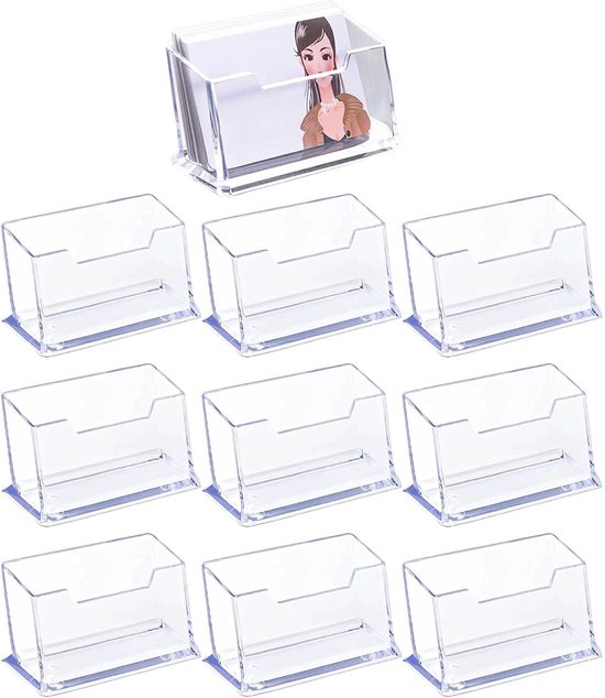 IETWATE 8 stuks visitekaartjeshouders, kunststof visitekaartjesstandaard, transparante zakelijke kaarthouder, 95 x 23 x 48 mm, visitekaartjeshouder, geschikt voor 50-70 kaarten, voor kantoor of