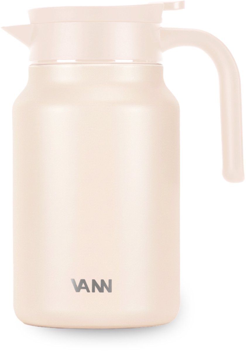 VANN® 3-wandige RVS Thermoskan 1.5L – Isoleerkan – Schenkkan met Drukknop – Voor Koffie, Thee, IJswater & Meer – 36u Koud / 24u Warm – VANN® Family Jug – Flesh Pink