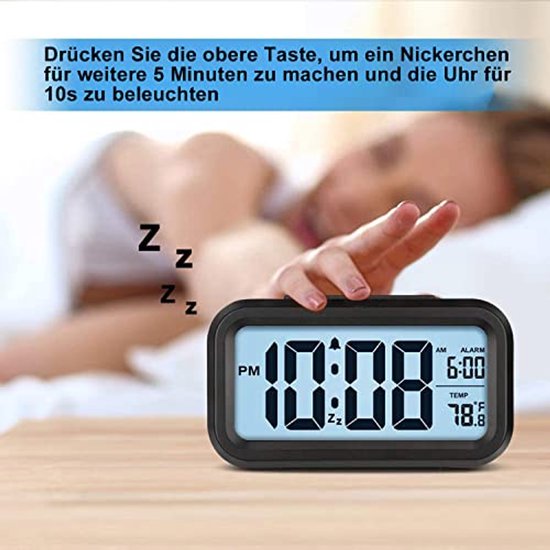 Digitale wekker met slim nachtlampje en sluimerfunctie - 12/24 uur display voor zware slapers en kinderen — afbeelding 3