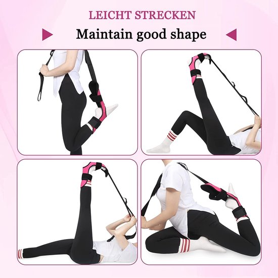 Yoga Stretching Strap - Beenstrekkerband - Fascia Stretcher - Unisex - Verlichting van Plantaire Fasciitis - Geschikt voor Fysiotherapie, Verlichting van Plantaire Fasciitis, Pilates, Dans, Gymnastiek - Roze — afbeelding 2