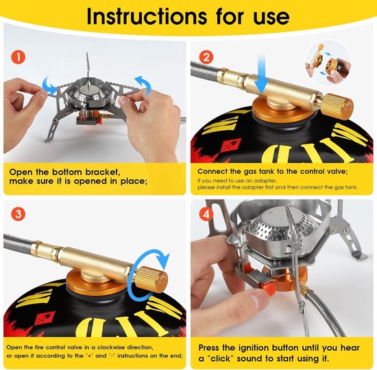 3500W Camping Stove - Vouwbare Gas - Windbescherming - Piezo-elektrische Branderset met Adapter voor Hiking - Camping - Picknick - Trekking - Buitenactiviteiten — afbeelding 5