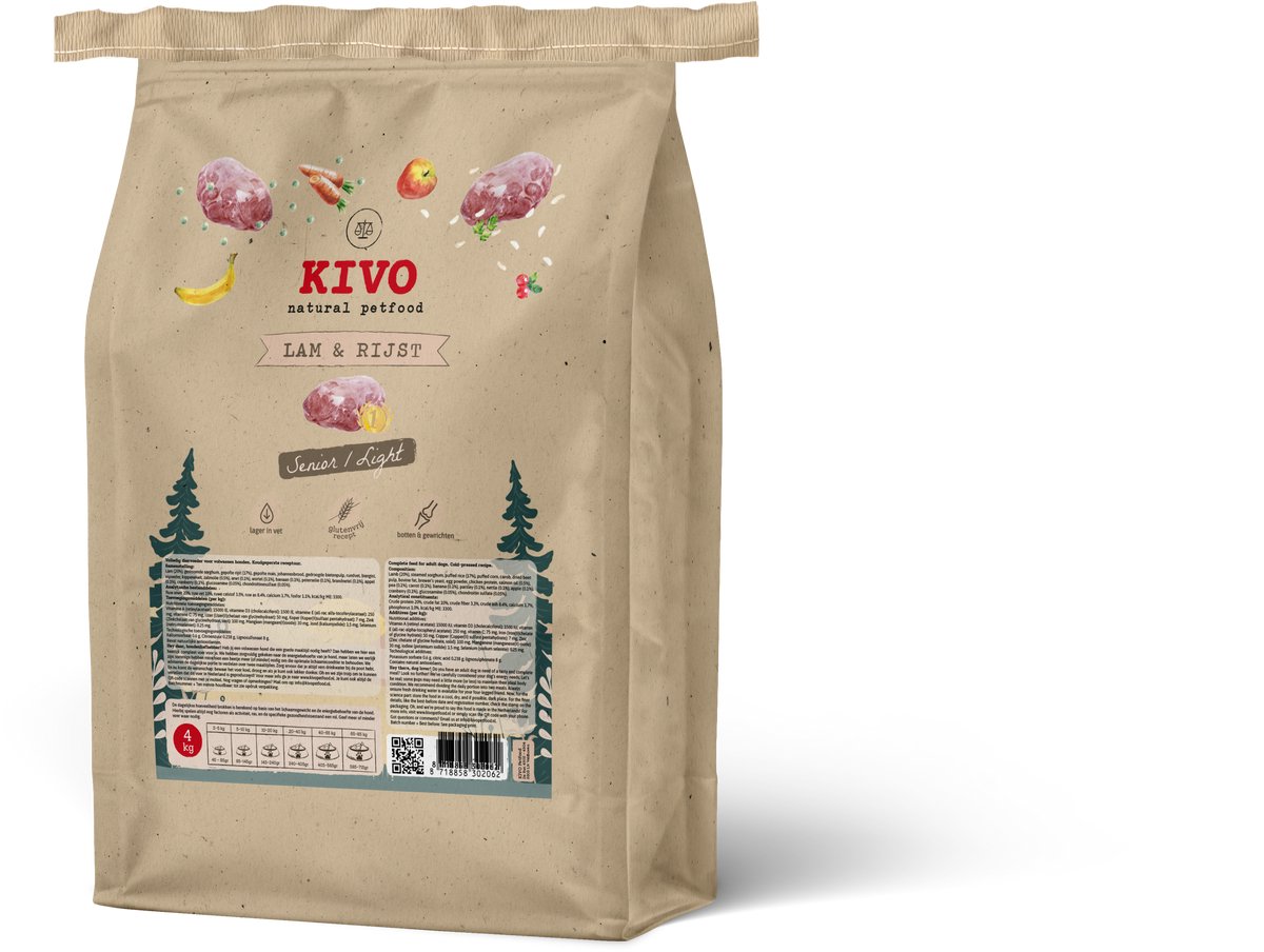 Kivo Lam&Rijst Senior Light Glutenvrij 4 kg