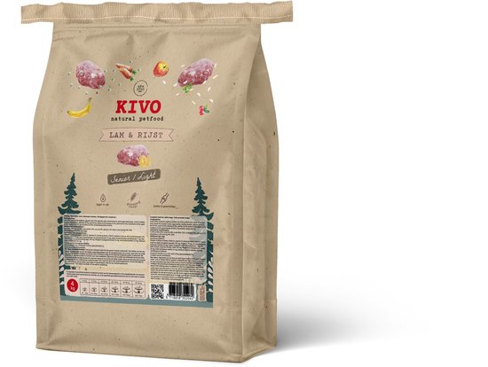 Kivo Petfood - Hondenbrokken Lam & Rijst - Senior/Light - 4 kg Koudgeperst - Glutenvrij