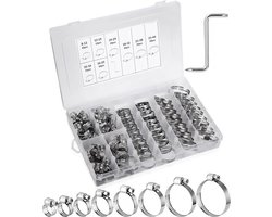 Set van 73 Stukjes - Verstelbare 6-38mm Slangenklem - Assortiment van RVS Pijpklemmen - 7 Maten - Waterpijp Slangenklemmen - Auto Lijn - Huishoudelijk Gasbuis
