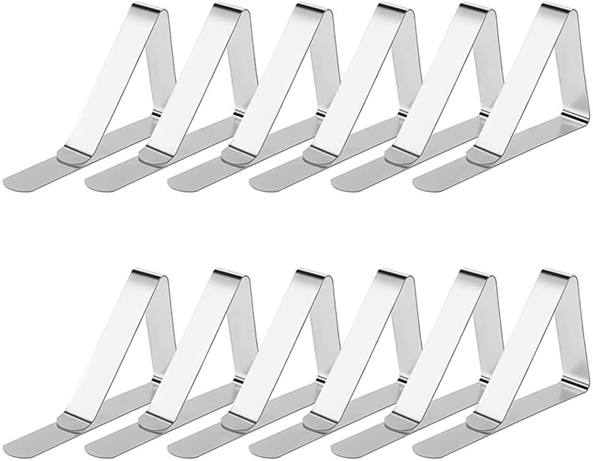 Tafelkleedklemmen - 12-Delig - Tafelklemmen - 100% RVS - Tafelkleed Gewichtjes - Voor Binnen en Buiten - Voor Tafellaken - Zilver