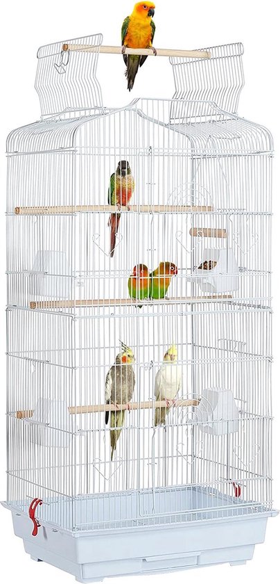 Papa simba Vogelkooi ,volière ,met draagbaar handvat met 4 voerbakken ,3 zitstokken, 46 x 35 x 92 cm , Wit, HMTM-BC-10001-white