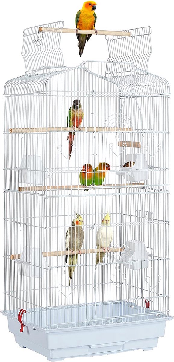 Papa simba Vogelkooi ,volière ,met draagbaar handvat met 4 voerbakken ,3 zitstokken, 46 x 35 x 92 cm , Wit, HMTM-BC-10001-white