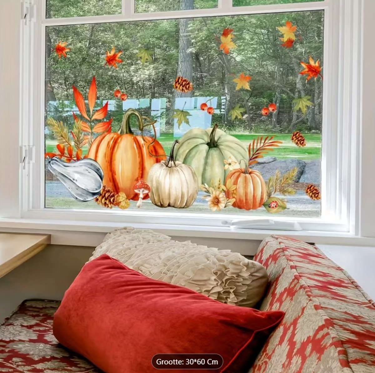 Muursticker Raamstickers Herfst / Autumn - Bladeren - Blad - Pompoen / Kalebassen - Eikenblad | Bos Stickers | Raam Decoratie - Winkel - School - Peuterspeelzaal - Huis - Veranda- Kantoor | Herbruikbaar - Waterdicht - Verwijderbaar | DH collection